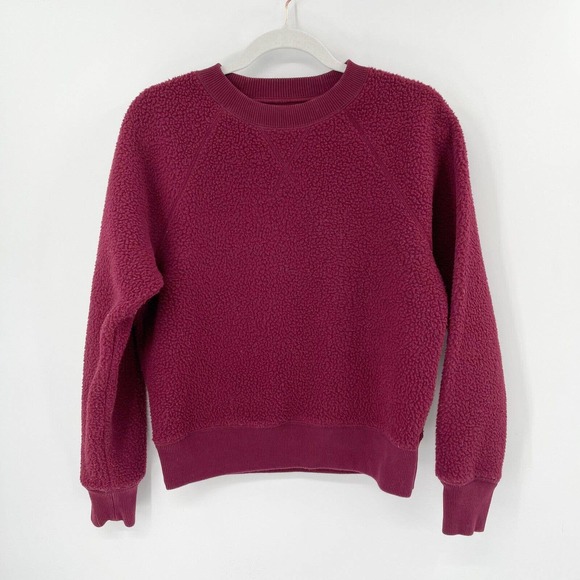 Everlane Renew Teddy Fleece Pullover Sweater Sz M Red Oxblood Stretch Raglan Slv - Picture 1 of 9